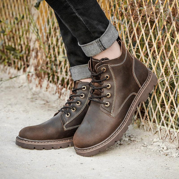 Vintage Men's Leather Boots Worke High-top Shoes - Mamofa Global Store