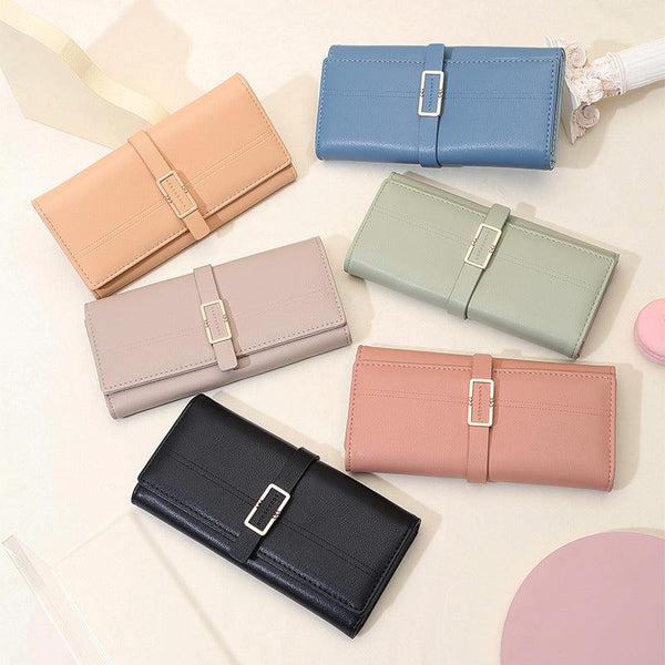 Long Metal Buckle Simple Tri-fold Clutch - Mamofa Global Store