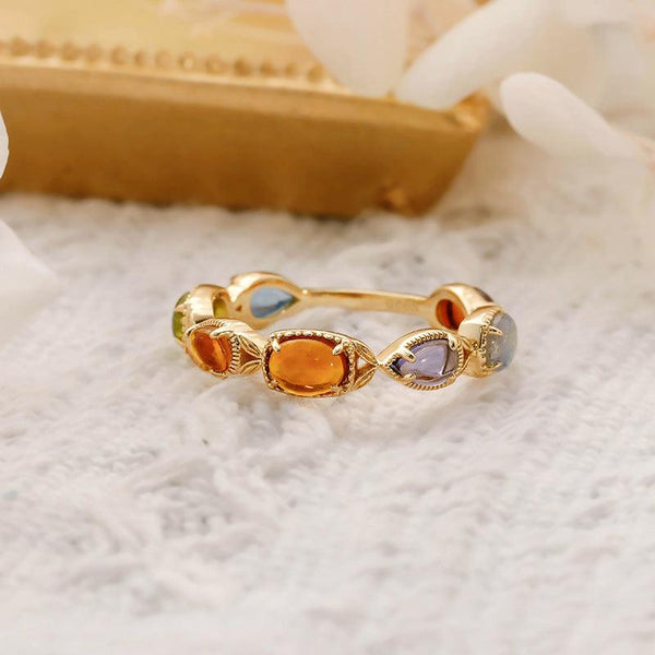 Artistic Retro 925 Silver Citrine Olivine Lengthened Ring - Mamofa Global Store