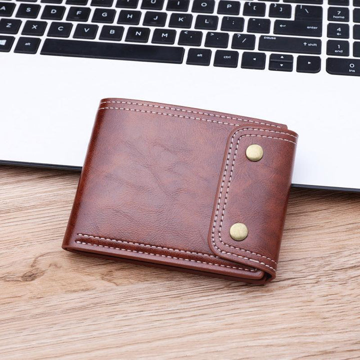 Button Purse Short Men's Money Clip Oil Wax Leather - Mamofa Global Store