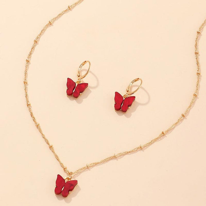 Creative Fashion Resin Butterfly Necklace And Earring Set - Mamofa Global Store