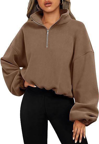 Women's Half Zipped Stand Collar Drawstring At Hem Polar Fleece Autumn Winter Sweater - Mamofa Global Store