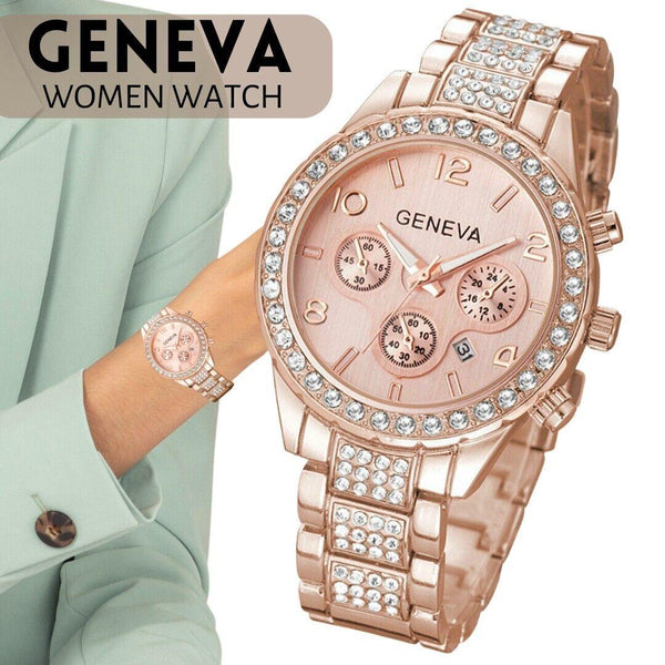 Waterproof Women Luxury Classic Stainless Steel Crystal Quartz Round Wrist Watch - Mamofa Global Store