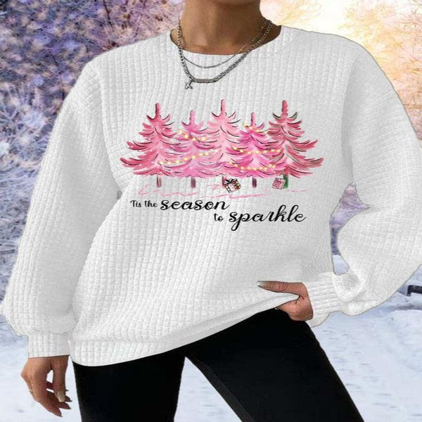 Women's 3D Printed Waffle Crew Neck Sweater - Mamofa Global Store