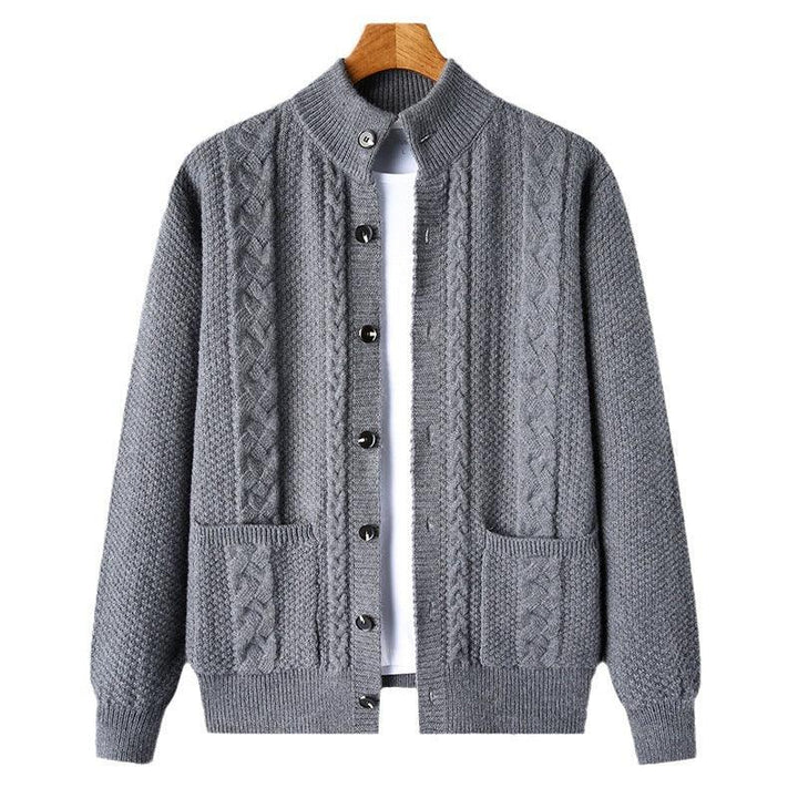 Young And Middle-aged Thick Knit Cardigan Retro Jacquard Loose-fitting Sweater Jacket - Mamofa Global Store