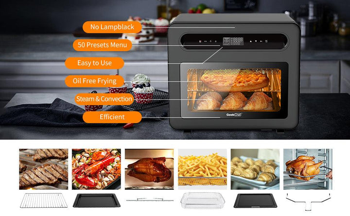 Geek Chef Steam Air Fryer Toast Oven Combo , 26 QT Steam Convection Oven Countertop , 50 Cooking Presets, With 6 Slice Toast, 12 In Pizza, Black Stainless Steel. Prohibited From Listing On Amazon - Mamofa Global Store