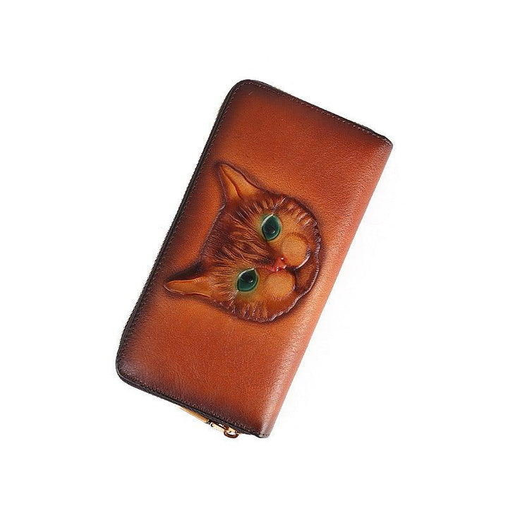 Genuine Leather Coin Purse Cat Embossed Multi-card-slot Card Holder Design Sense - Mamofa Global Store