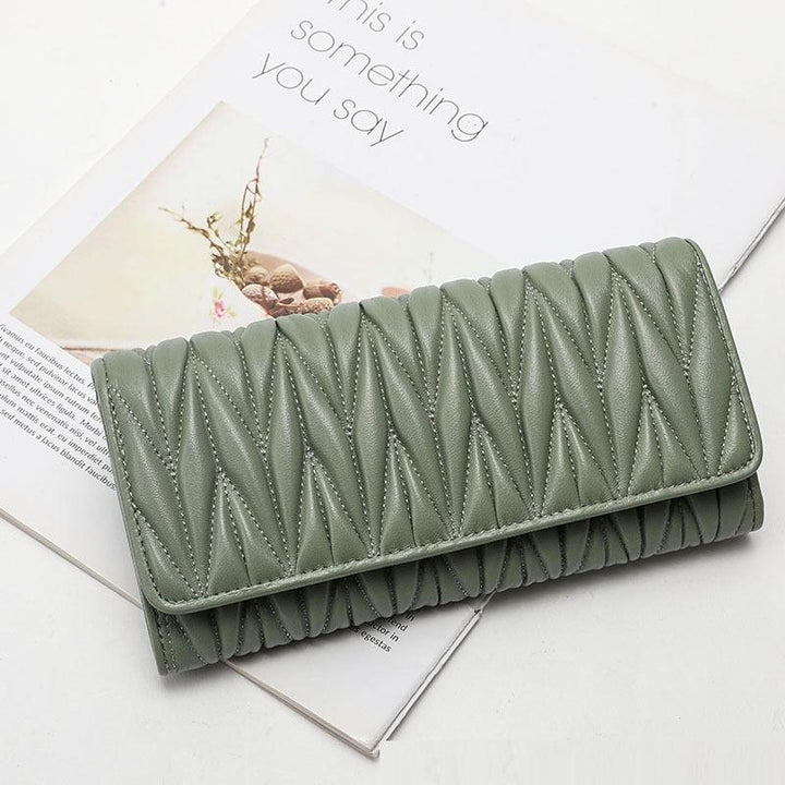 Women's Fashion Multi-card-slot Pleated Long Genuine Leather Wallet - Mamofa Global Store