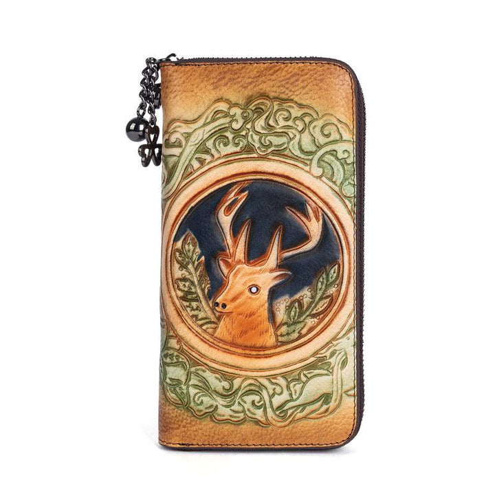 First Layer Cowhide Women's Long Purse Deer Head Handmade - Mamofa Global Store