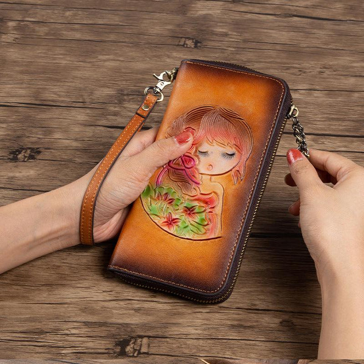 RFID Anti-theft Swiping Women's Handmade First Layer Cowhide Wallet - Mamofa Global Store