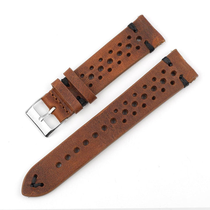 Gray-blue Multi-hole Stitching Leather Watch Band - Mamofa Global Store