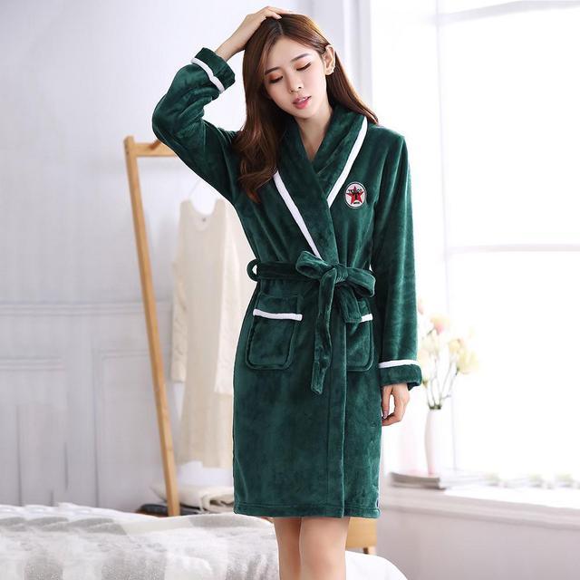 Winter Flannel Lovers Robe Gown Elegant Solid Casual Sleepwe - Mamofa Global Store