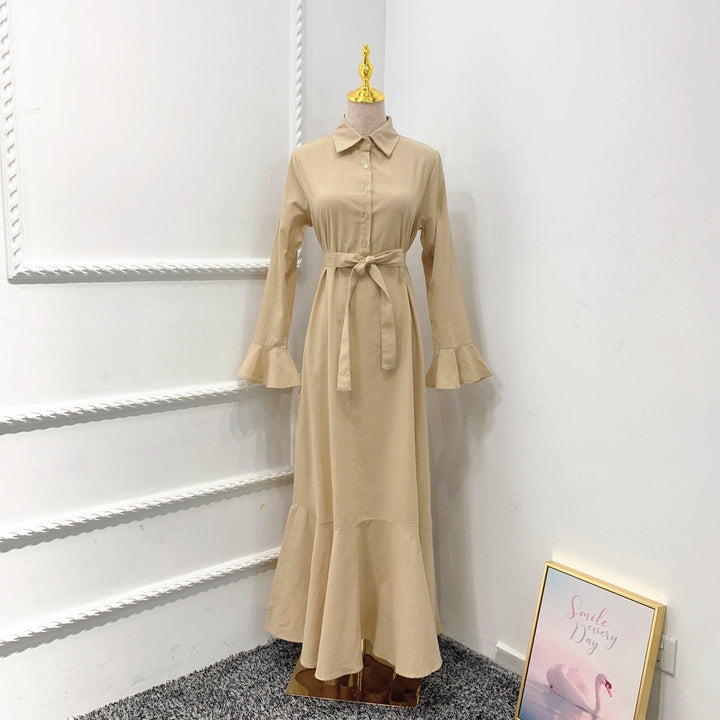 Flared Sleeve Shirt Dress Dubai Robe - Mamofa Global Store