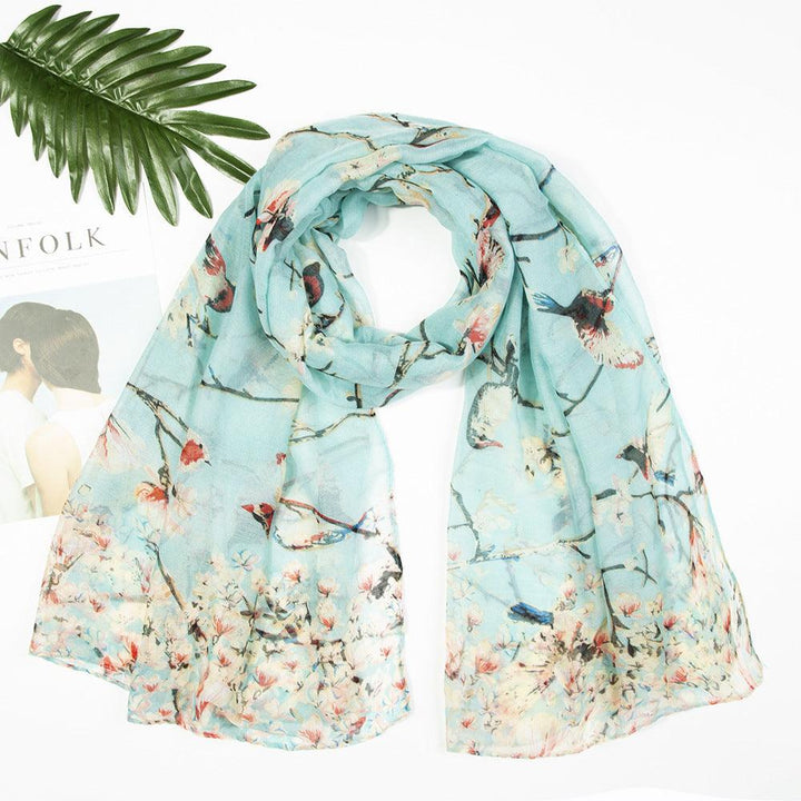 Yarn Branches Bird Magpie Print Paris Scarf - Mamofa Global Store