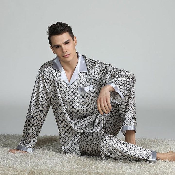 Men's Printed Silk Pajamas Spring And Summer Long-Sleeved Suit - Mamofa Global Store