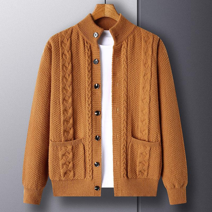 Young And Middle-aged Thick Knit Cardigan Retro Jacquard Loose-fitting Sweater Jacket - Mamofa Global Store