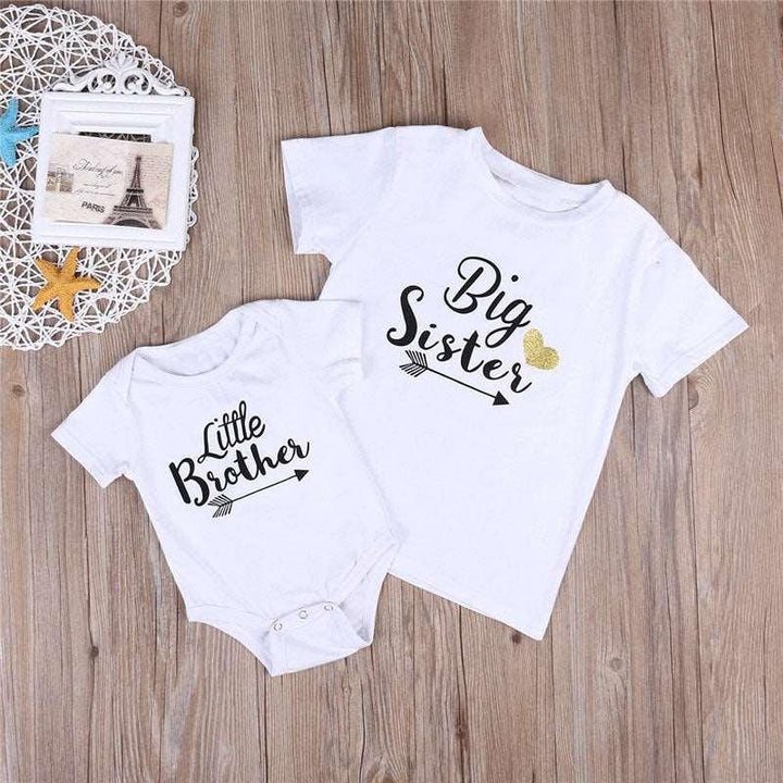 Baby Romper Sisters And Brothers Printed Short Sleeve - Mamofa Global Store