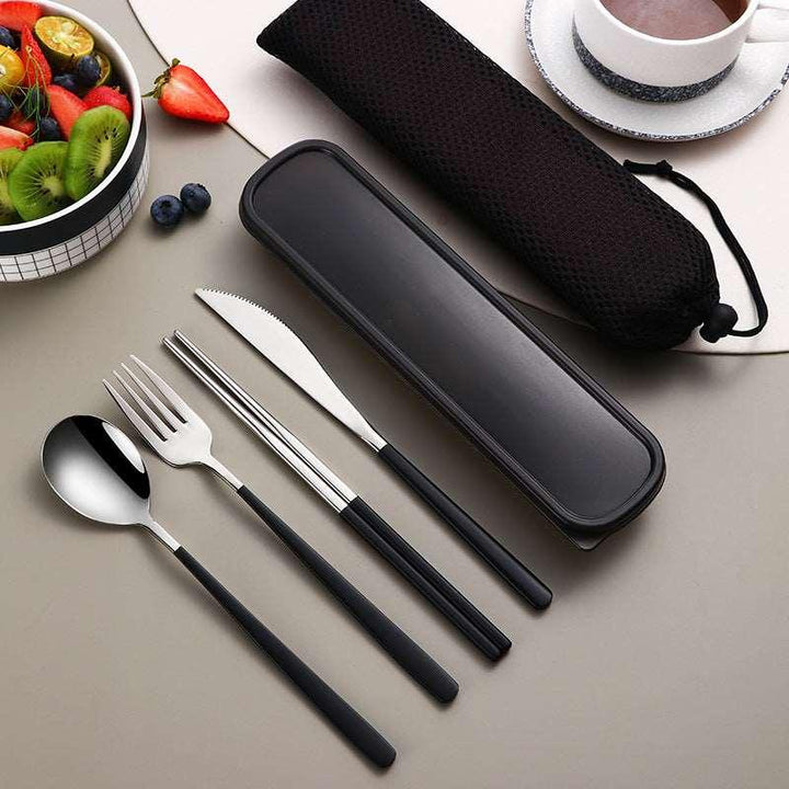 304 Dinnerware Set Flatware Kitchen Accessories Camping Travel Sets Gold Knife Fork Spoon Portable Cutlery Sets With Case - Mamofa Global Store