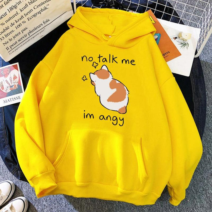 No Talk Me Cute Angry Cat Print Women Hoodie - Mamofa Global Store