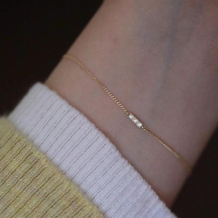 Daily Minimalist Bracelet 925 Sterling Silver Gold Plated Three Diamond Micro Inlaid - Mamofa Global Store