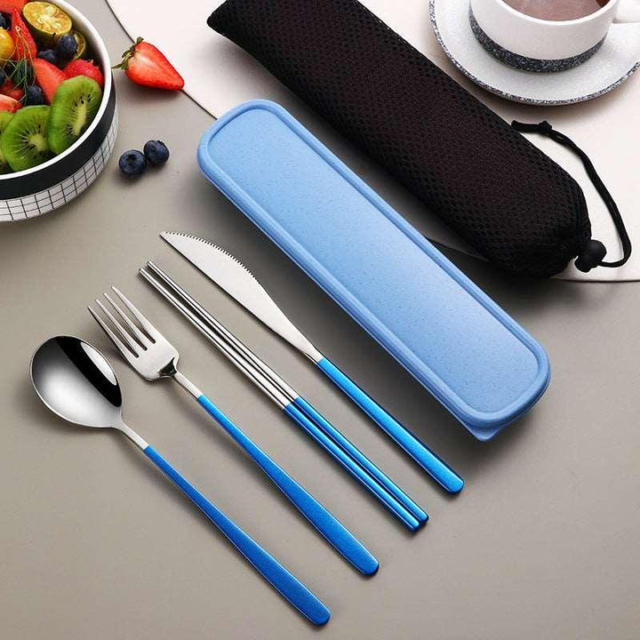 304 Dinnerware Set Flatware Kitchen Accessories Camping Travel Sets Gold Knife Fork Spoon Portable Cutlery Sets With Case - Mamofa Global Store