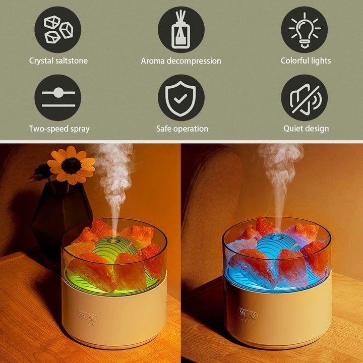 Cool-Mist Impeller Air Humidifier Crystal Salt Aroma Diffuser Incense Machine Fogger Essential Oil Lamp Difusor Ambient Light - Mamofa Global Store