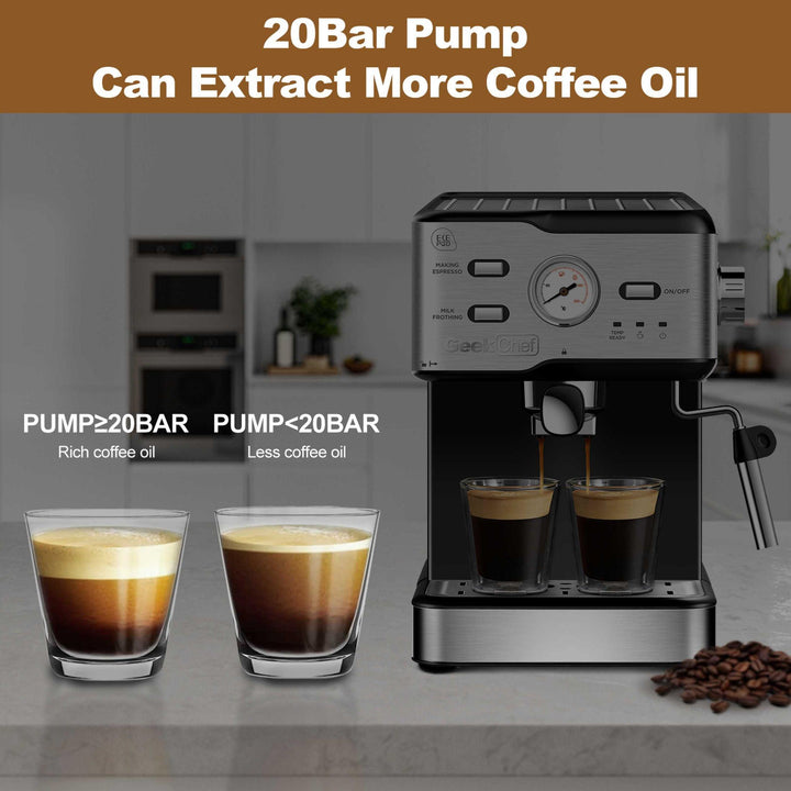 Espresso Machine 20 Bar Pump Pressure Cappuccino Latte Maker Coffee Machine With ESE POD Filter&Milk Frother Steam Wand&thermometer, 1.5L Water Tank, Stainless Steel Espresso Ban On Amazon - Mamofa Global Store