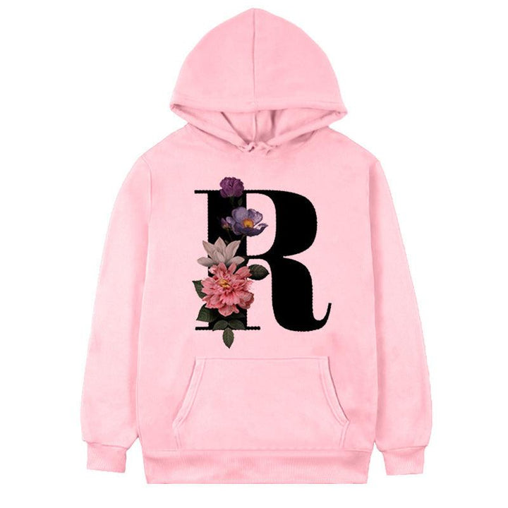 Women's 26-letter Flowers Printed Fleece Hoodie - Mamofa Global Store