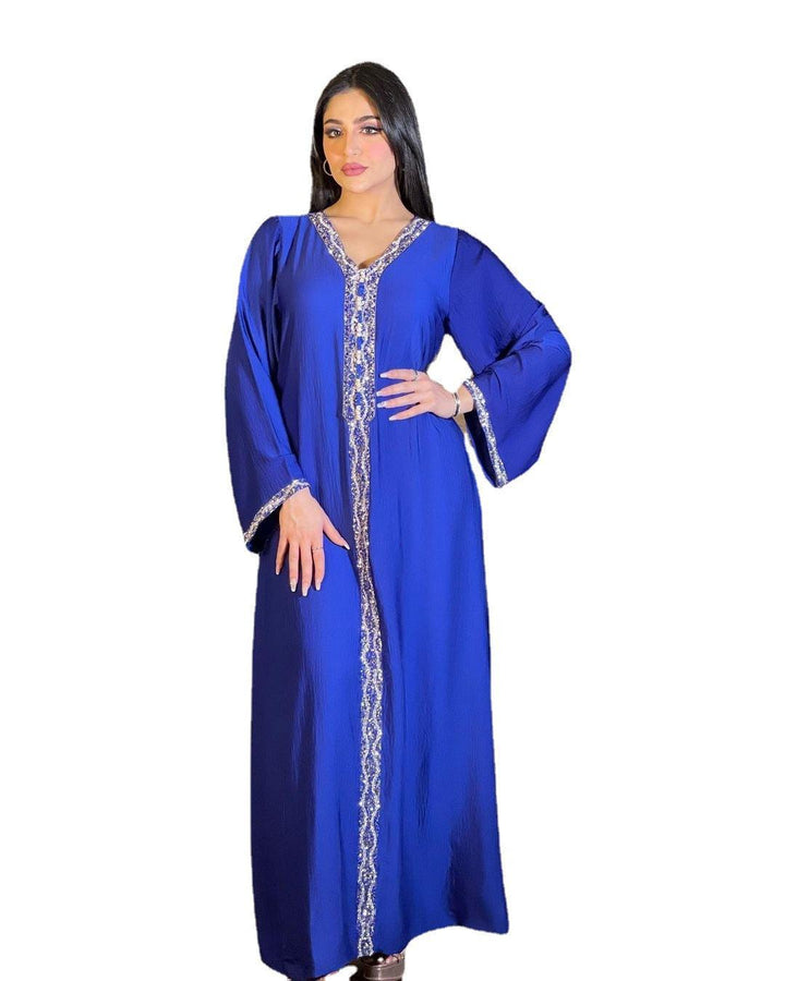 Women's Blue Hot Diamond Dress Arab Dubai Robe - Mamofa Global Store