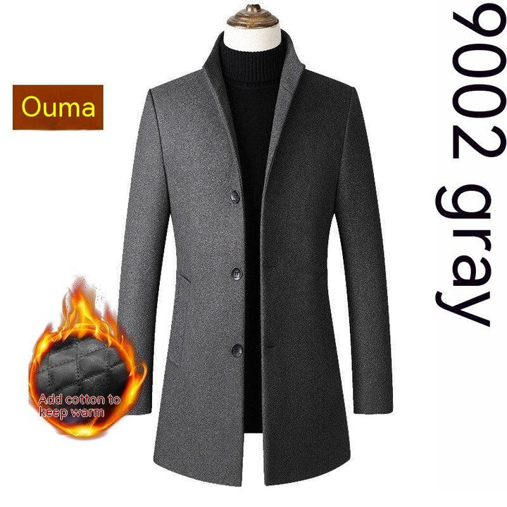 Single-breasted Stand Collar Wool Woolen Men's Coat - Mamofa Global Store