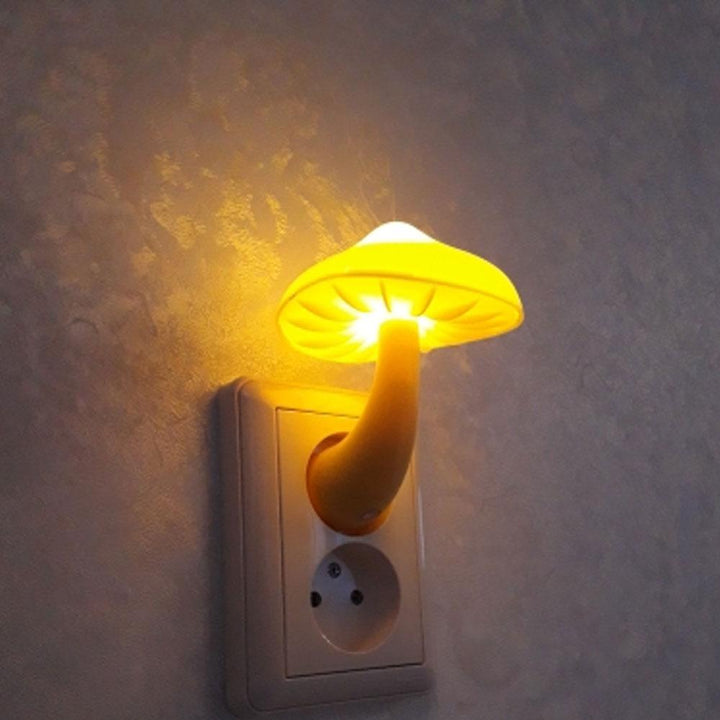 LED Night Light Mushroom Wall Socket Lamp EU US Plug Warm White Light-control Sensor Bedroom Light Home Decoration - Mamofa Global Store