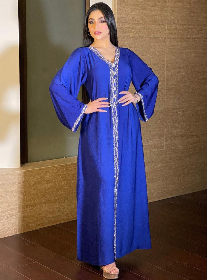 Women's Blue Hot Diamond Dress Arab Dubai Robe - Mamofa Global Store