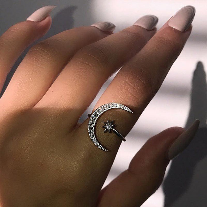 Moon And Star Opening Rings Fashion Rhinestones Personalized Jewelry For Women - Mamofa Global Store