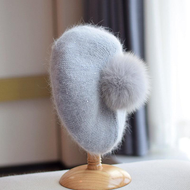 Rabbit Hair Knitted Sequin Beret - Mamofa Global Store