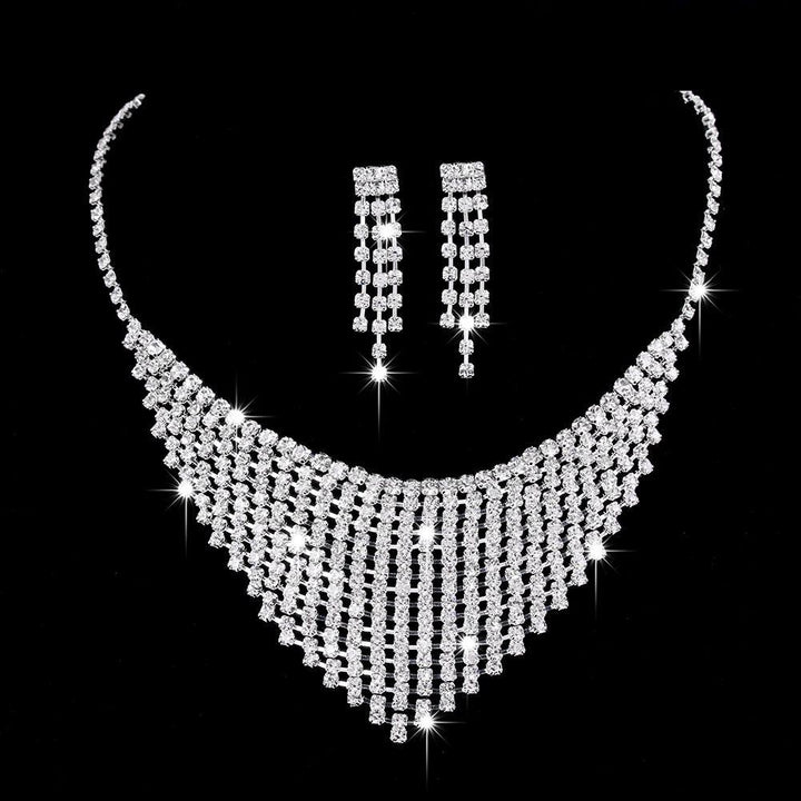 Full Rhinestone Zircon Water Drop Necklace Earrings Jewelry Set - Mamofa Global Store