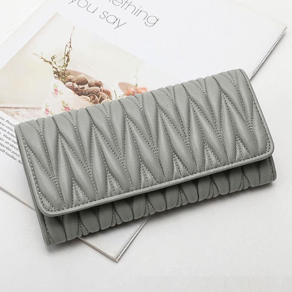 Women's Fashion Multi-card-slot Pleated Long Genuine Leather Wallet - Mamofa Global Store