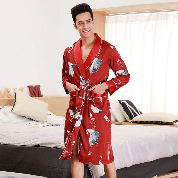 Long-Sleeved Nightgown Men's Bathrobe Silk Homewear - Mamofa Global Store