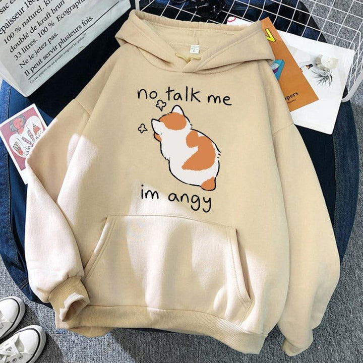 No Talk Me Cute Angry Cat Print Women Hoodie - Mamofa Global Store