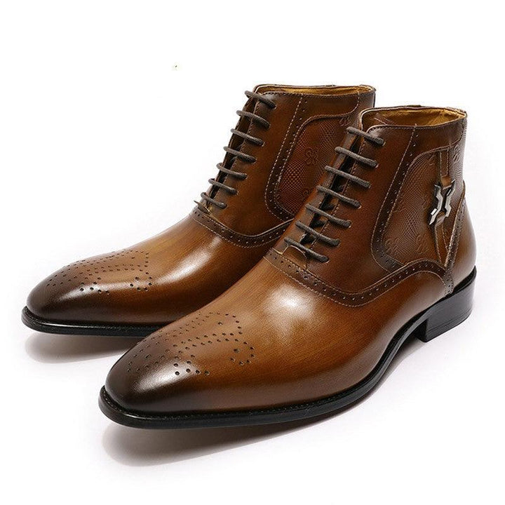 Men's Pointed Leather Boots Front Lace-up Boots - Mamofa Global Store