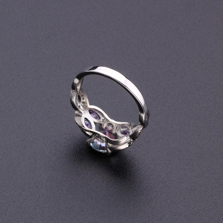 Hesheng Amazon Hot Hot Sale Colorful Water Drop Oval Zircon Women's Ring Silver Plated Exquisite Jewelry - Mamofa Global Store