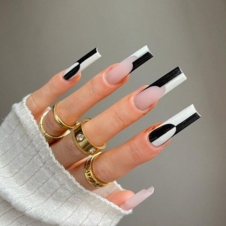 Simple Black And White Color Matching Long Nails Removable Nail Tip - Mamofa Global Store