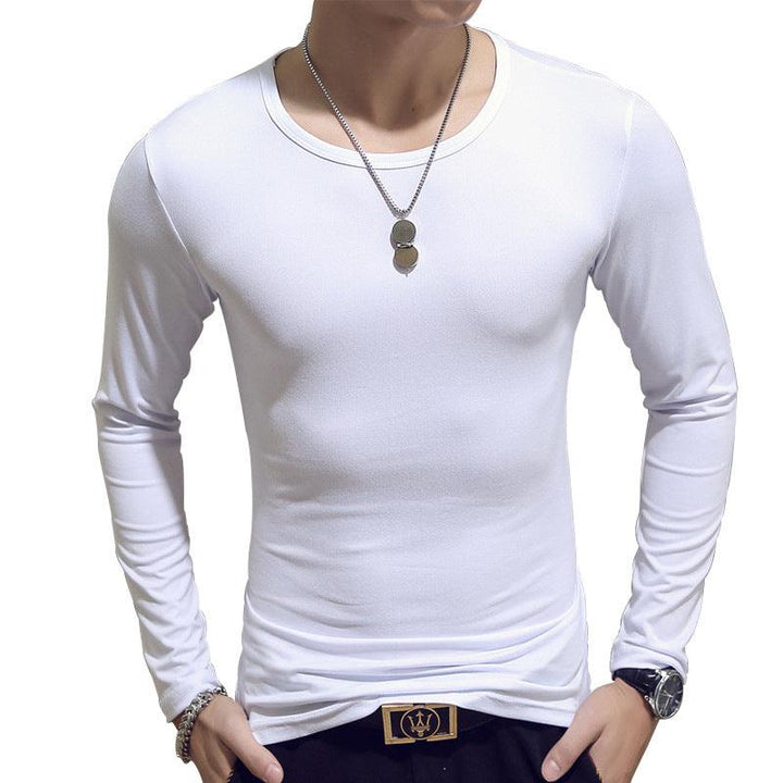 Slim-Fit Solid Color Round Neck Pullover Men's - Mamofa Global Store