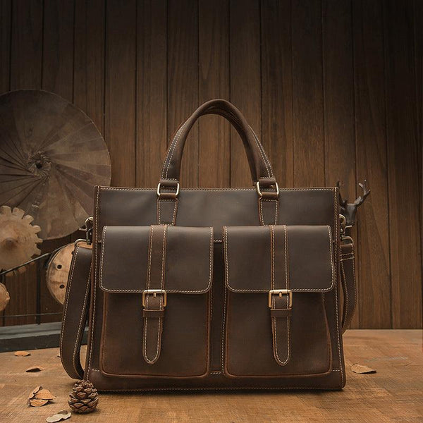 Handmade Vintage Leather Men's Briefcase - Mamofa Global Store