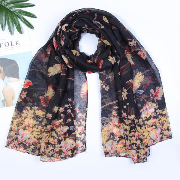 Yarn Branches Bird Magpie Print Paris Scarf - Mamofa Global Store