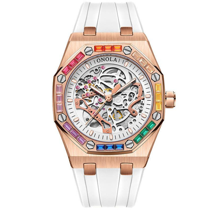 Men's Silicone Band Rainbow Diamond Automatic Mechanical Watch - Mamofa Global Store