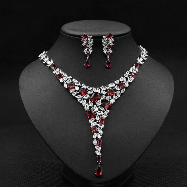 Colorful Zircon Necklace Set Wedding Dress Wedding Earring Accessories - Mamofa Global Store