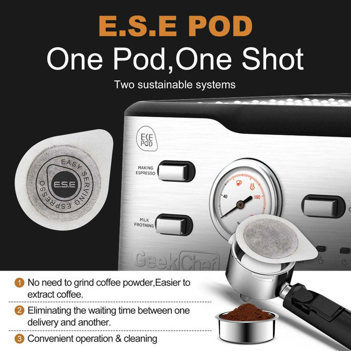 Espresso Machine 20 Bar Pump Pressure Cappuccino Latte Maker Coffee Machine With ESE POD Filter&Milk Frother Steam Wand&thermometer, 1.5L Water Tank, Stainless Steel Espresso Ban On Amazon - Mamofa Global Store