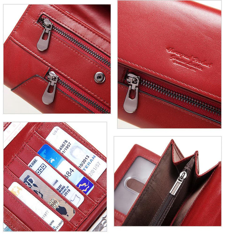 Long Cowhide Multiple Card Slots Coin Pocket RFID Anti-magnetic Women's Handbag - Mamofa Global Store