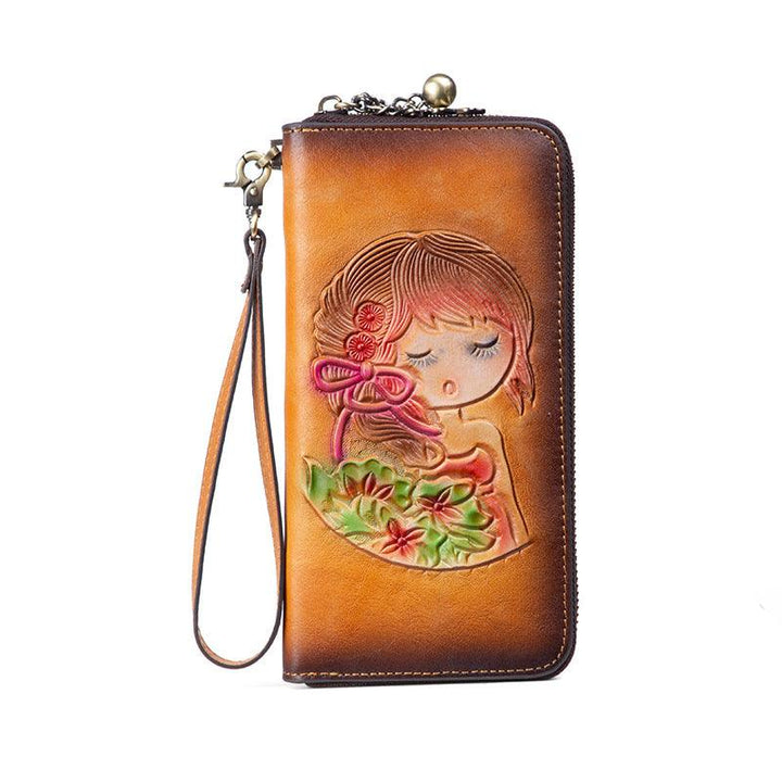 RFID Anti-theft Swiping Women's Handmade First Layer Cowhide Wallet - Mamofa Global Store