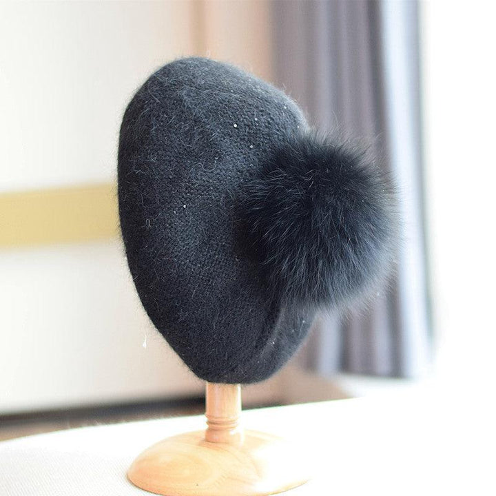 Rabbit Hair Knitted Sequin Beret - Mamofa Global Store